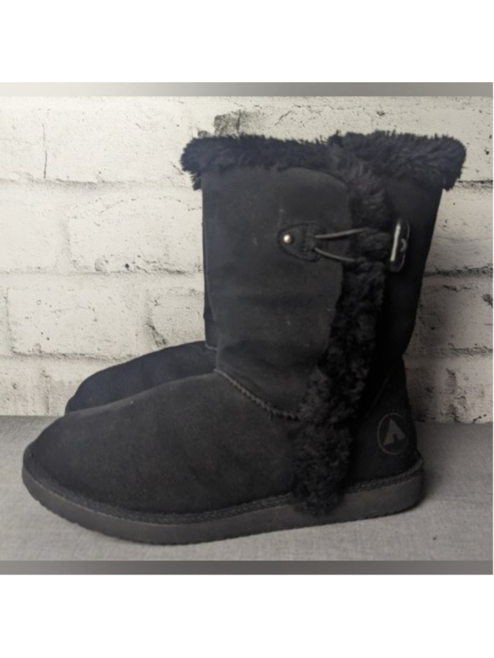 Airwalk Womens Winter Boots Size 6 Black Faux Suede Fur Lined Mid Calf